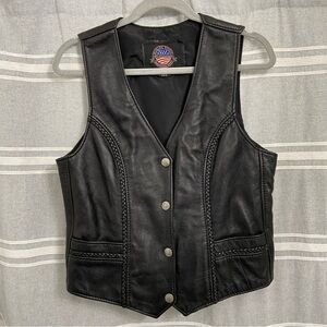 BUCATINI / Black Leather Motorcycle Vest Size M Vintage